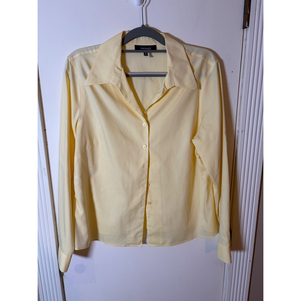 Jones Wear Essentials Women 16 Yellow Cotton Button Down Long Sleeve Blouse